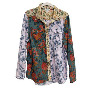 Sundance Womens Long Sleeve Button Up Shirt M Patchwork Colorful Floral Bohemian